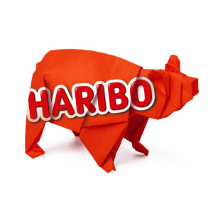origami chicken from paper on white background